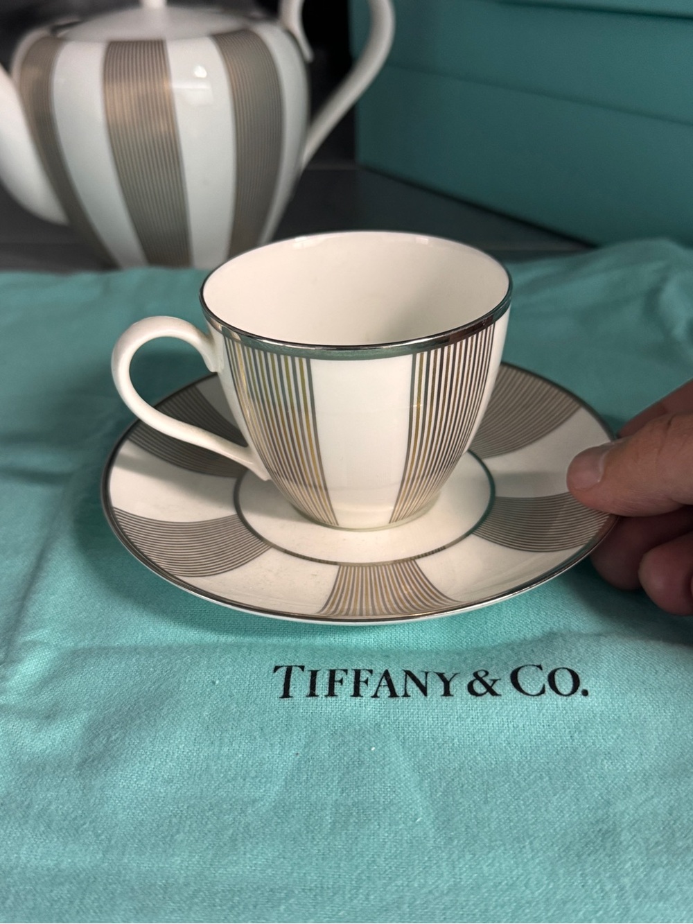 Vintage Tiffany & Co. Palladium Collection Bone China Teacup & Saucer